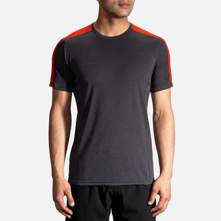 Brooks Distance Mens Short Sleeve Running Shirt - Grey - Indonesia (GVTQ-71642)